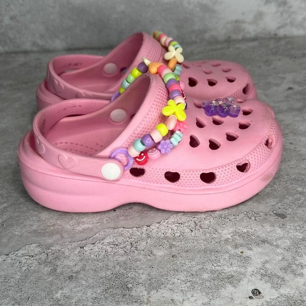 Pink Crocs Slides with heart charms Kids‎ 12 #kidcore